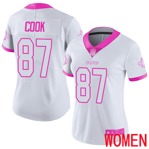 New Orleans Saints Limited White Pink Women Jared Cook Jersey NFL Football #87 Rush Fashion Jersey